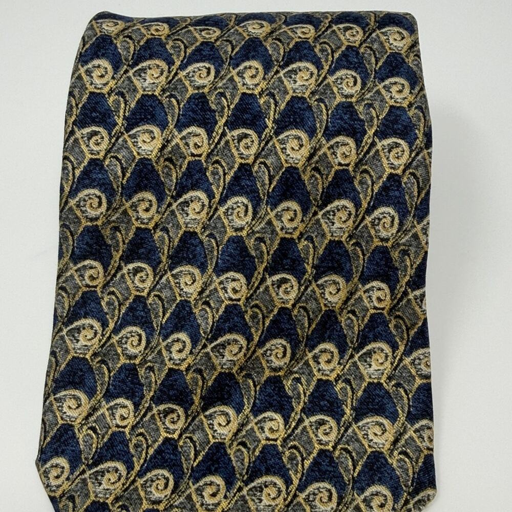 Ermenegildo Zegna 100% Silk Tie - Navy/Yellow - Picture 2 of 4